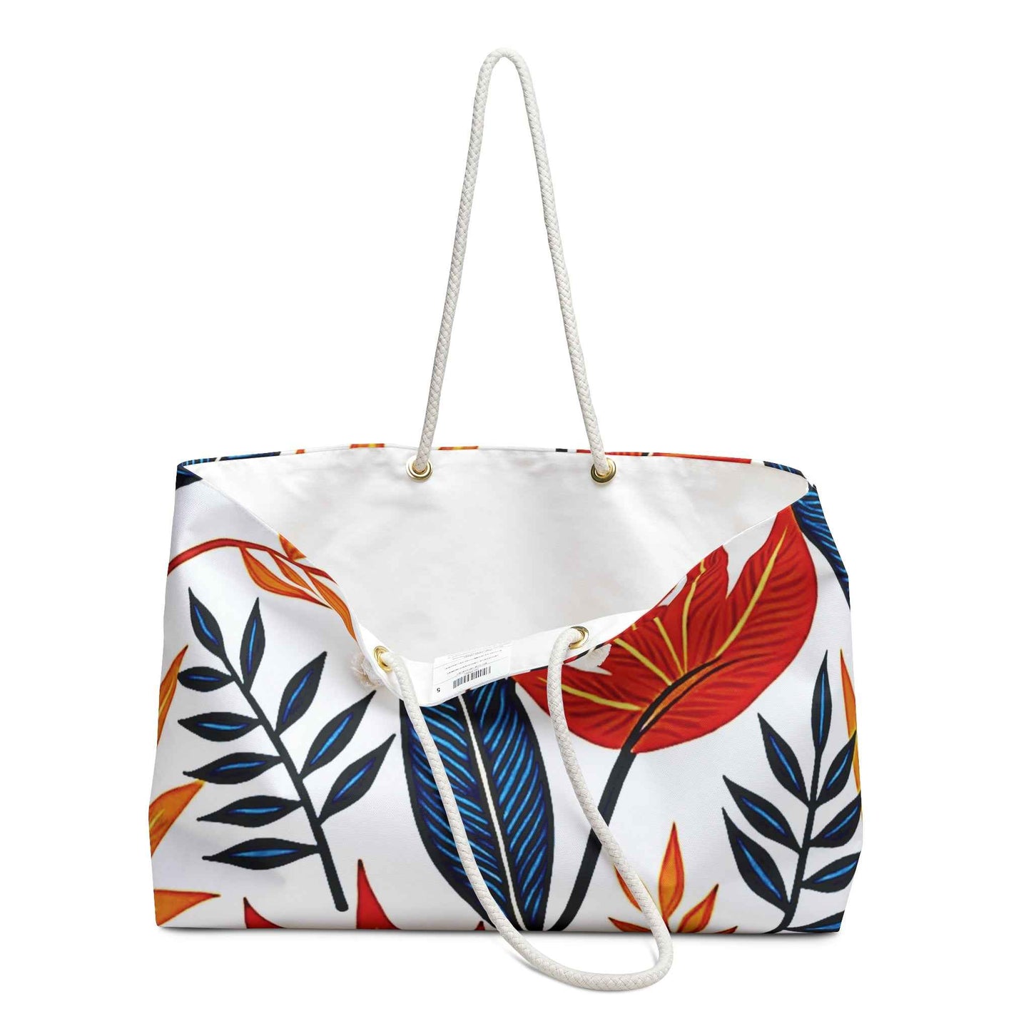 Bold Red Blue Tropical Leaves Weekender Bag | Leaf Print Tote