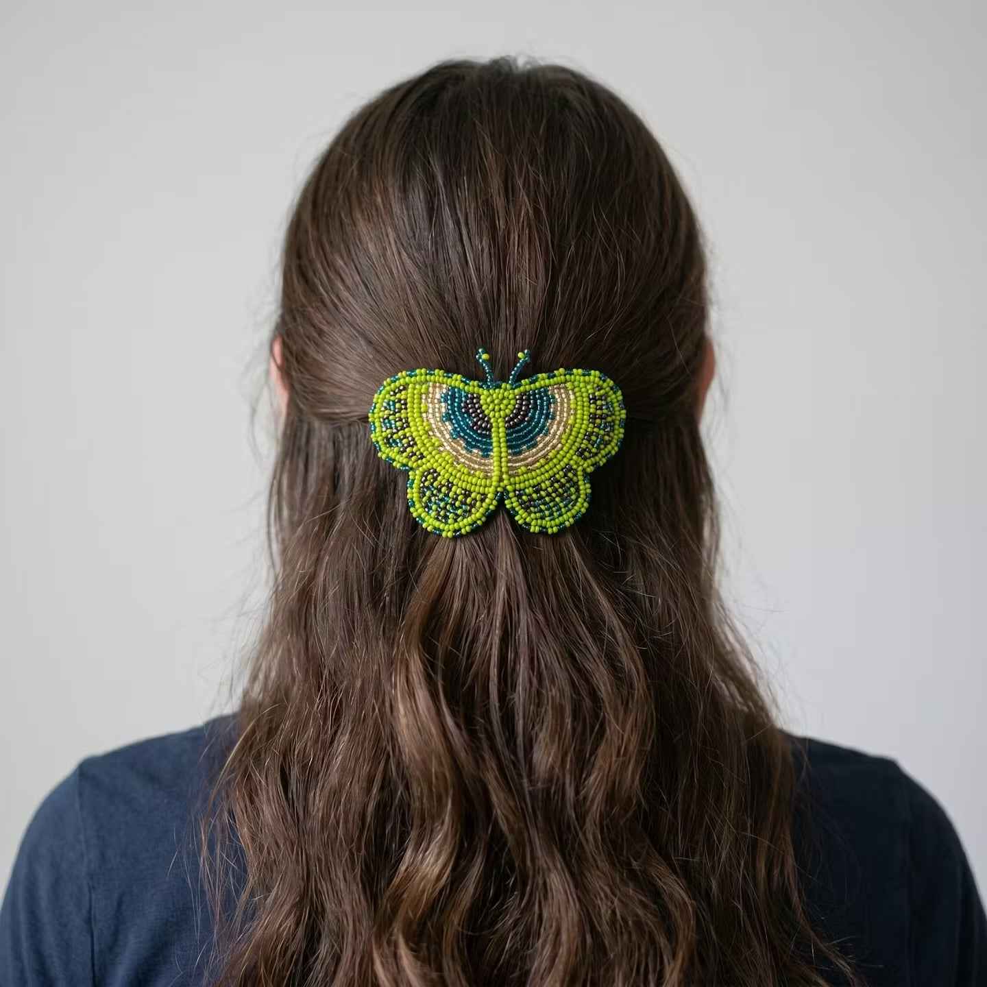 Green Butterfly Beaded Barrette