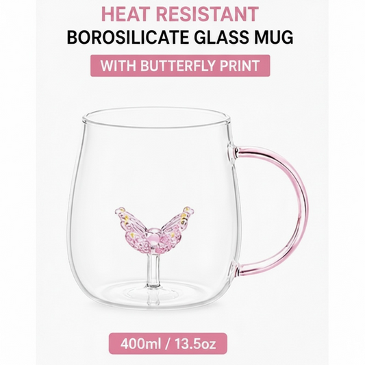 Butterfly Borosilicate Glass Mug 13.5 oz - 1Piece
