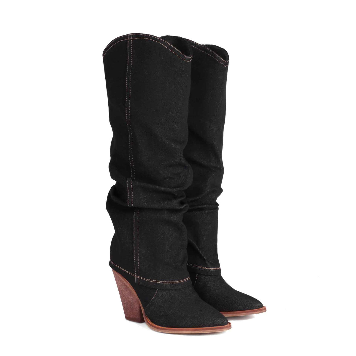 Women's Vintage Cowboy Boots – Pointed Toe Chunky Heel High Tube Fashion Boots