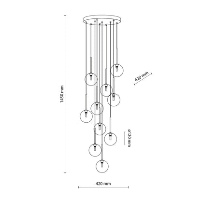 NILOS 10-Light Gold & Glass Cascade Chandelier for Stairwell & Entryway