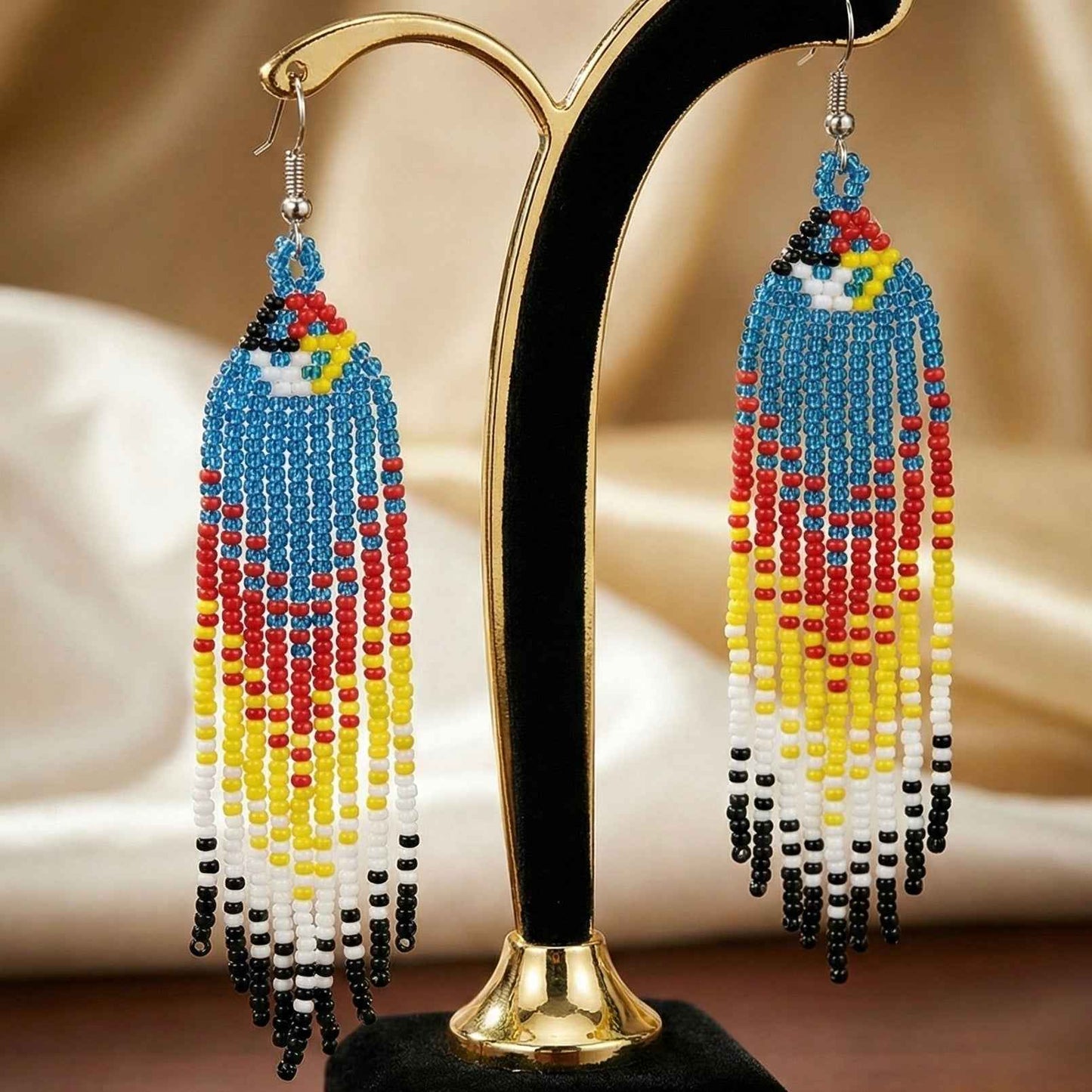 Water blue Firebird Spirit Beaded Earrings