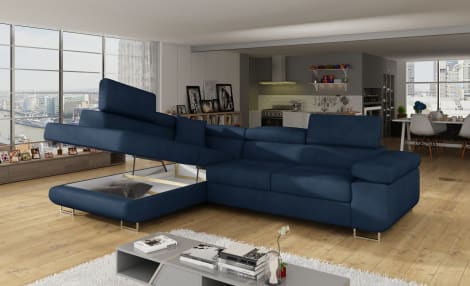 Anton Storage Sleeper Sectional Sofa - Navy Blue