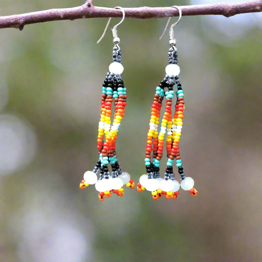 Neon Blue Six-Strand Beaded Cascade Earrings