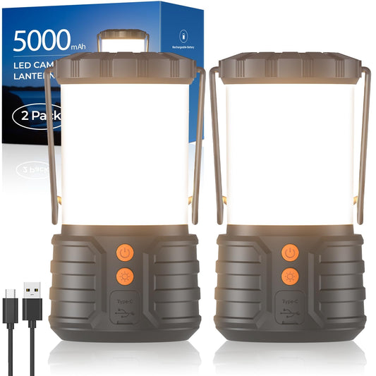 2 Pack Camping Lantern,Led Camping Lanterns,5000mAh Rechargeable Battery Emergency Lights for Power Outages,3 Colors,IPX4 Waterproof Portable Flashlight Camping Tent Light for Home or Hurricane Hiking 🍁 All In One Marketplace Canada