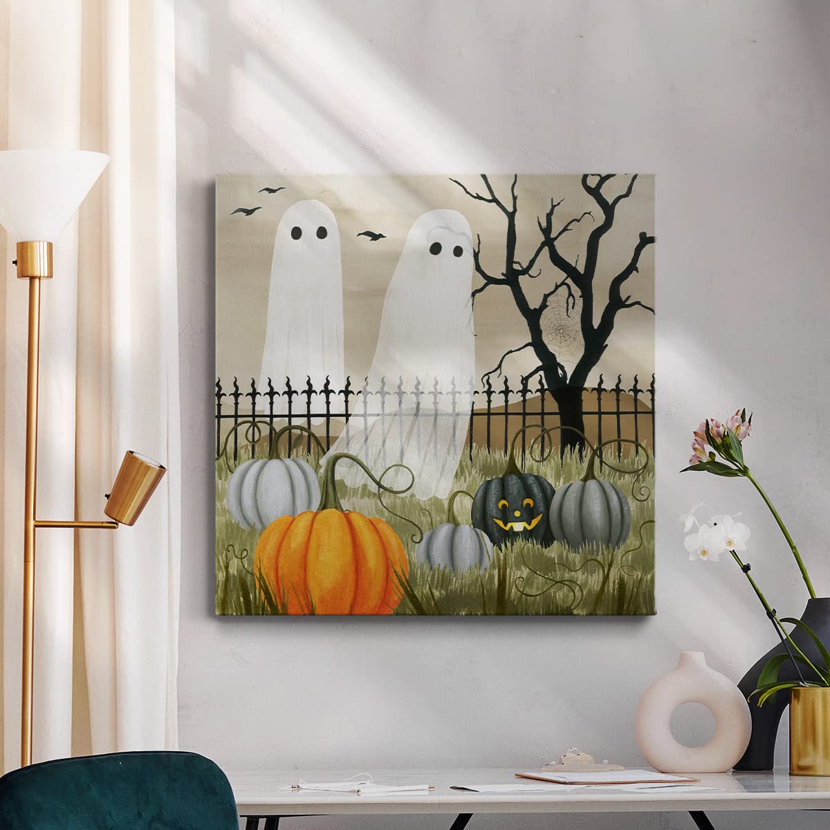 Renditions Gallery Modern Canvas Wall Art Pictures for Office Decorations Halloween Hunted Pumpkin Patch Premium Wall Hanging Wooden Artwork for Livingroom Kitchen Paintings - 32"X32" LT508