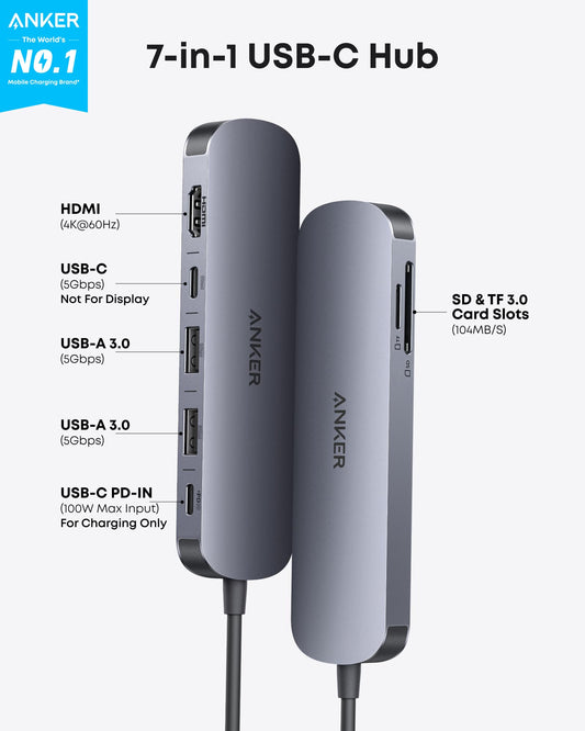 Anker USB C Hub, 7-in-1 Multi-Port USB Adapter for Laptops, 4K@60Hz USB C to HDMI Splitter, 85W Max Power Delivery, 3xUSBA & C 3.0 Data Ports, SD/TF Card, for Type C Devices (Charger Not Included) 🍁 All In One Marketplace Canada