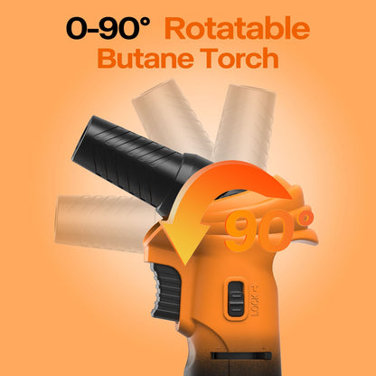 Butane Torch Lighter – Refillable Adjustable Flame Torch with 0‑90° Rotating Head, Safety Lock & Continuous Flame – Kitchen Torch for Creme Brulee, Soldering, BBQ & DIY Crafts (Orange and Black) 🍁 All In One Marketplace Canada