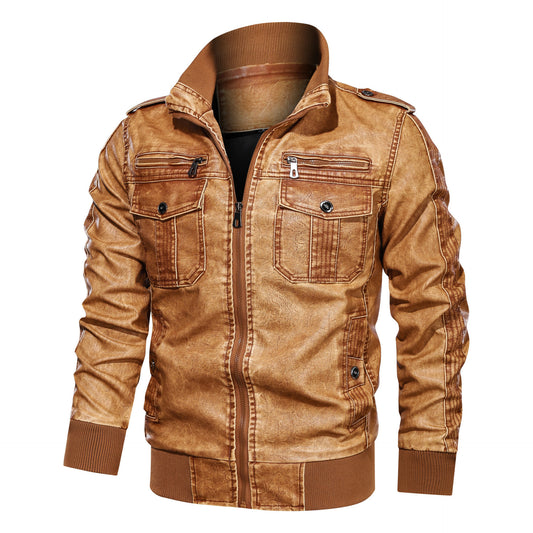 Men’s Hooded PU Leather Jacket – Zip-Up Casual Faux Leather Coat for Fall & Winter