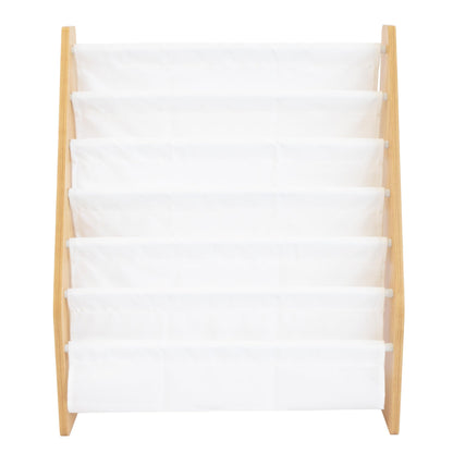 Humble Crew Kids Bookshelf 6-Tier Book Rack Organizer, Extra Large Toddler Bookcase with Fabric Storage Pockets, Front-Facing Display for Children’s Books, White/Natural Wood, Nursery/Playroom Storage 🍁 All In One Marketplace Canada