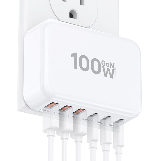 USB Charger Block, GaN 6 Port USB C Charging Station Hub Cube, 100W Multiport Type C Wall Charger Power Strip Plug with PD 3.0+QC for iPhone 17 16 15 14 13 12 1 Pro Max XR XS 8 7,Samsung S25/24, Table 🍁 All In One Marketplace Canada