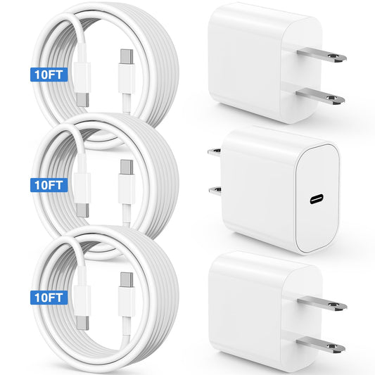 Susnwere iPhone 17 15 16 Charger 10Ft with 20W USB C Charger Block,3-Pack 20W Fast Wall Charger for iPhone 17 Pro Max/iPhone 16/16 Plus/16 Pro/16 Pro Max/15 Plus/15 Pro Max,3Pack Extra Long 10ft Cable 🍁 All In One Marketplace Canada