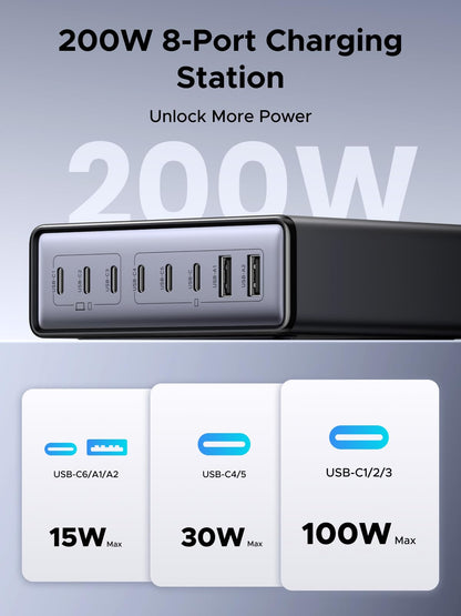 UGREEN 200W 8-Port GaN USB C Charger Block, Desktop Charging Station USB C and USB PD 100W Fast Charging Compatible for MacBook Pro 16" Air, XPS 13, iPad Pro, iPhone 17 Pro, Galaxy S26 S25 🍁 All In One Marketplace Canada