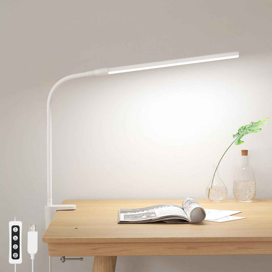 Lepro LED Desk Lamp with Clamp, USB Powered Clip on Light for Reading, 3 Color Modes & 10 Brightness, Eye-Caring Flicker-Free Task Light for Home Office, Bedside, Fits up to 1.97in Thick Desk, White 🍁 All In One Marketplace Canada
