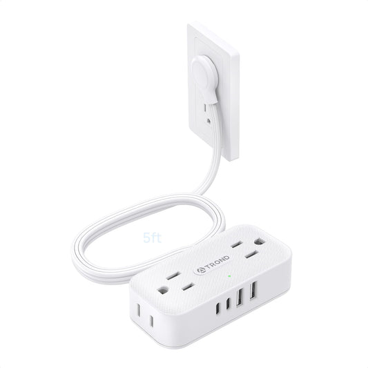 TROND Surge Protector Power Bar with 4 USB Ports(2 USB C), 5FT Slim Flat Plug Extension Cord Indoor, 4 Widely Spaced Outlets, 900J, Wall Mount, Small Power Strip for Office Dorm Home Essentials, White 🍁 All In One Marketplace Canada