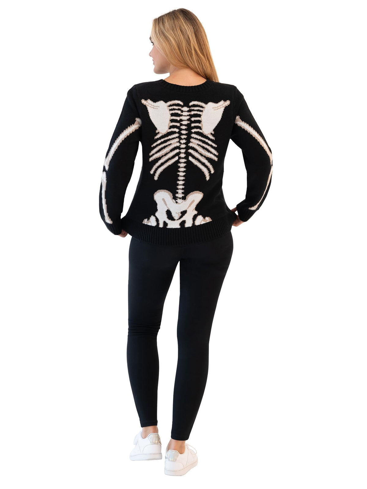 Blizzard Bay Women's Halloween Crew Neck, Long Sleeve, Sweater, Black Skeleton, Medium