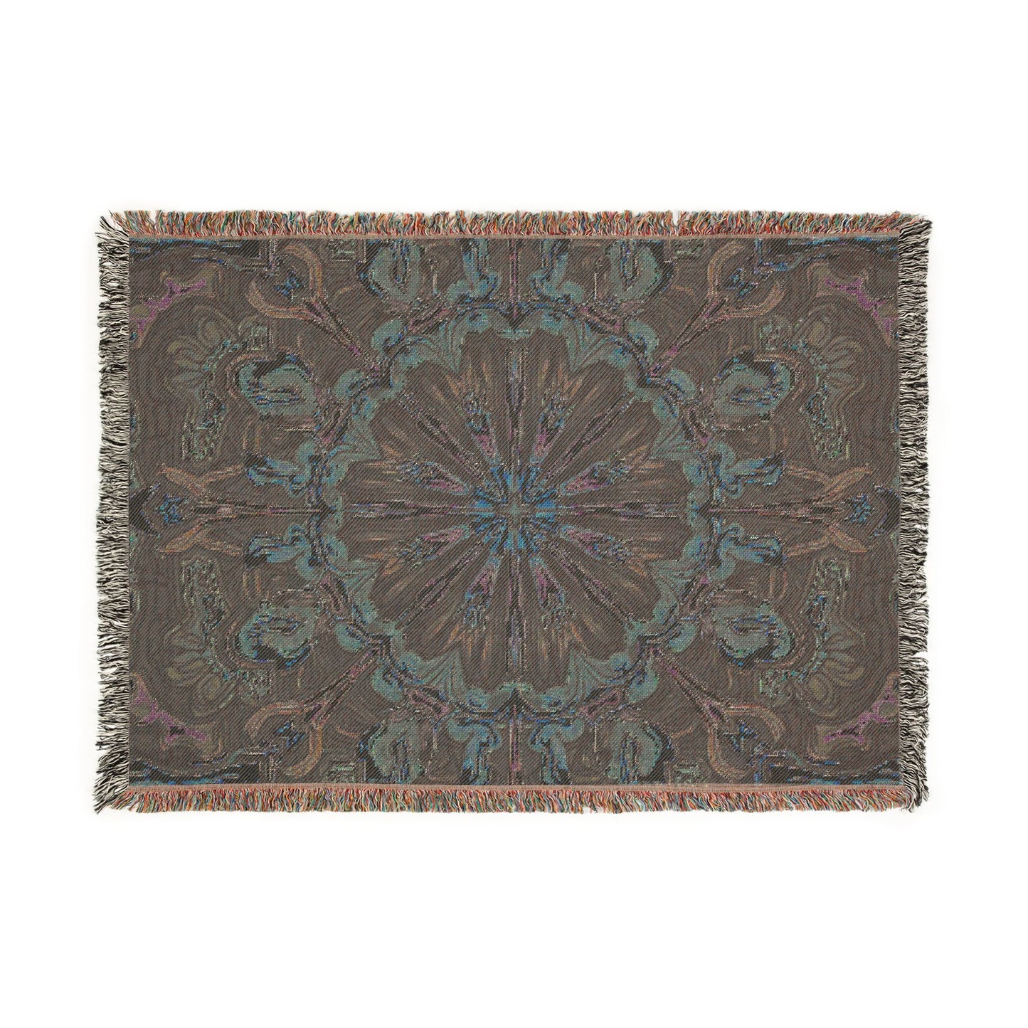 Bohemian Mosaic Woven Blanket — Vintage Tile Medallion Blanket Throw