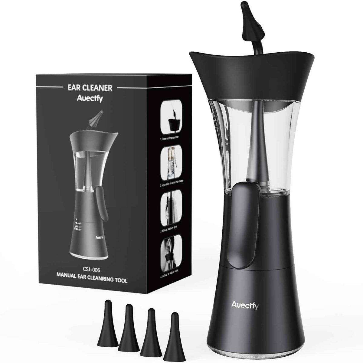 Manual Ear Wax Removal Kit - One-Hand Control Ear Cleaner Tool, Easy to Use Ear Irrigation Flushing System with Soft Silicone Tip for Effective & Safe to Clean Ear Built Up Wax Home Use(Black) 🍁 All In One Marketplace Canada