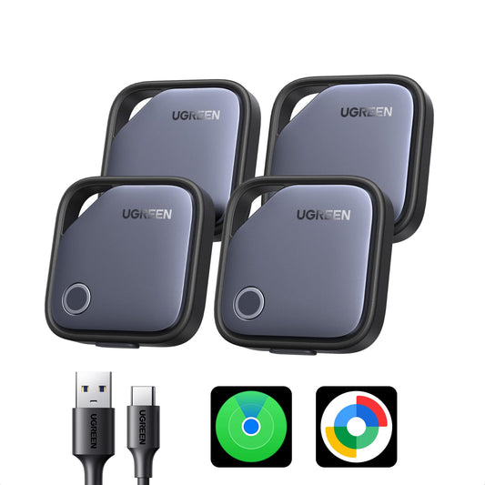 UGREEN FineTrack Duo (iOS or Android) Air Tracker Tags 4 Pack, USB-C Rechargeable Bluetooth Tracker Compatible with Apple Find My or Find Hub App, Item Finder Smart Tag for Key Wallet Backpack Luggage 🍁 All In One Marketplace Canada