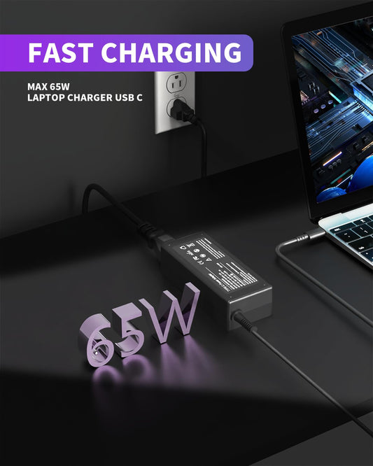 GDTOWD 65W USB C Laptop Charger Compatible with Lenovo Dell HP - Thinkpad T14 T15 E14 E15 X1 Carbon X13 Yoga, Asus Acer Samsung LG Gram,45W Type C Chromebook AC Adapter Power Cord 🍁 All In One Marketplace Canada