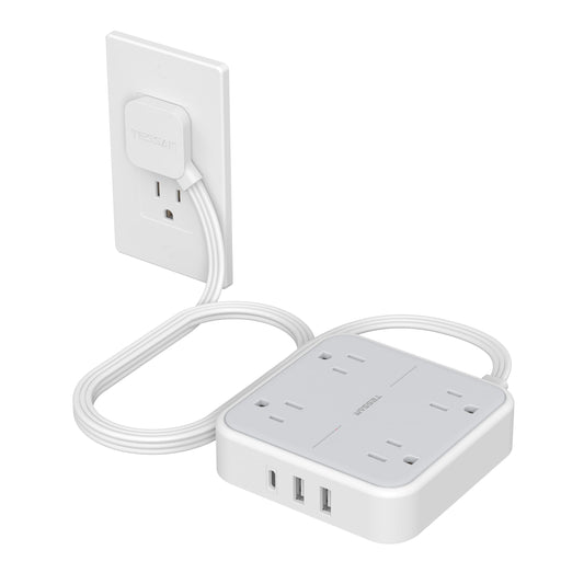 Flat Plug Extension Cord Indoor 5 Ft, Power Bars with Surge Protector, TESSAN Power Strip with 4 Multiple Outlets 3 USB Ports (1 USB C), Surge Protection for Dorm Room Home Office, Gray 🍁 All In One Marketplace Canada