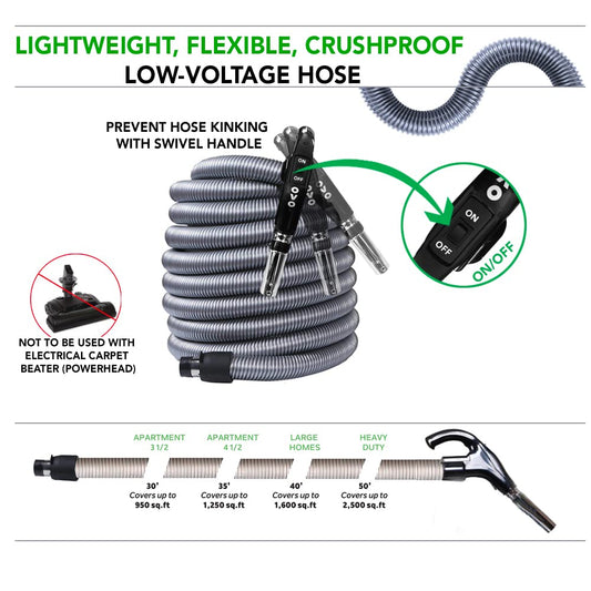 OVO Central Vacuum Standard Accessories Kit, with 40ft Low-Voltage Hose, ON/Off Switch Control at The Handle, 12’’ Combo Brush and Accessories, for Hard Surfaces and Carpets 🍁 All In One Marketplace Canada