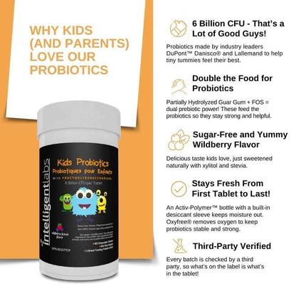 Intelligent Labs Kids/Children Probiotics 6 Billion CFU with Prebiotics, PHGG & FOS, Once-Daily Chewable, Great Taste, 10x Effectiveness, 60-Day Supply, Third-Party Verified 🍁 All In One Marketplace Canada