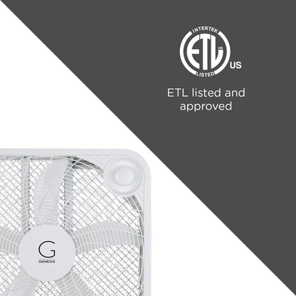 Genesis 20" Box Fan, 3 Settings, Max Cooling Technology, Carry Handle, White (G20BOX-WHT) 🍁 All In One Marketplace Canada