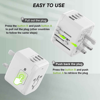 VYLEE Universal International Power Travel Plug Adapter, 5 in 1 European Travel Plug Adapter W/ 3.5A 2xUSB-A and 2xUSB C Wall Charger and Worldwide AC Outlet for Europe USA UK AUS Asia (White) 🍁 All In One Marketplace Canada
