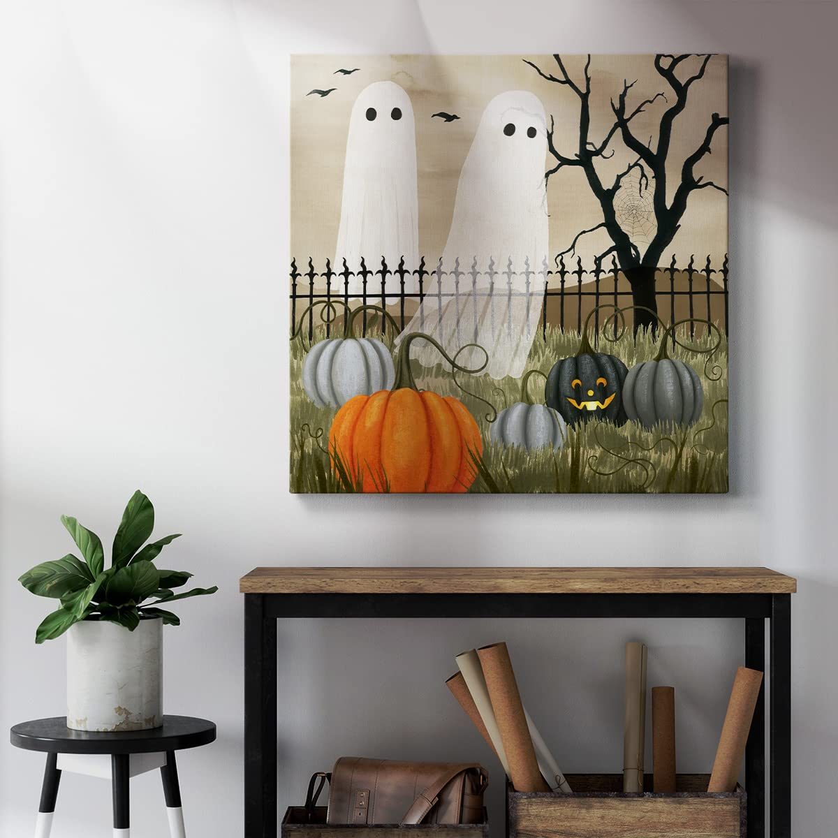 Renditions Gallery Modern Canvas Wall Art Pictures for Office Decorations Halloween Hunted Pumpkin Patch Premium Wall Hanging Wooden Artwork for Livingroom Kitchen Paintings - 24"X24" LT508