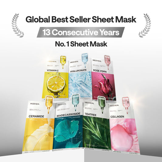 MEDIHEAL Madecassoside Essential Face Mask - Korean Skincare, Blemish Repair with Hyaluronic Acid, Moisture Barrier & Skin Texture Care for Women, Vegan Formula (10 Sheets) 🍁 All In One Marketplace Canada