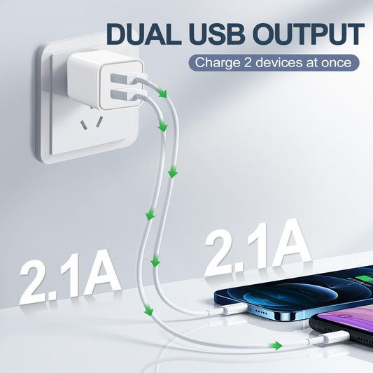 USB Charger Block, 2 Pack Dual Port USB Wall Plug 2.1A Power Adapter Charging Block for Phone 14 13 12 11 Pro Max SE XS XR X 8 7 6 Plus, Pad, Galaxy, Tablet, Android Phone 🍁 All In One Marketplace Canada