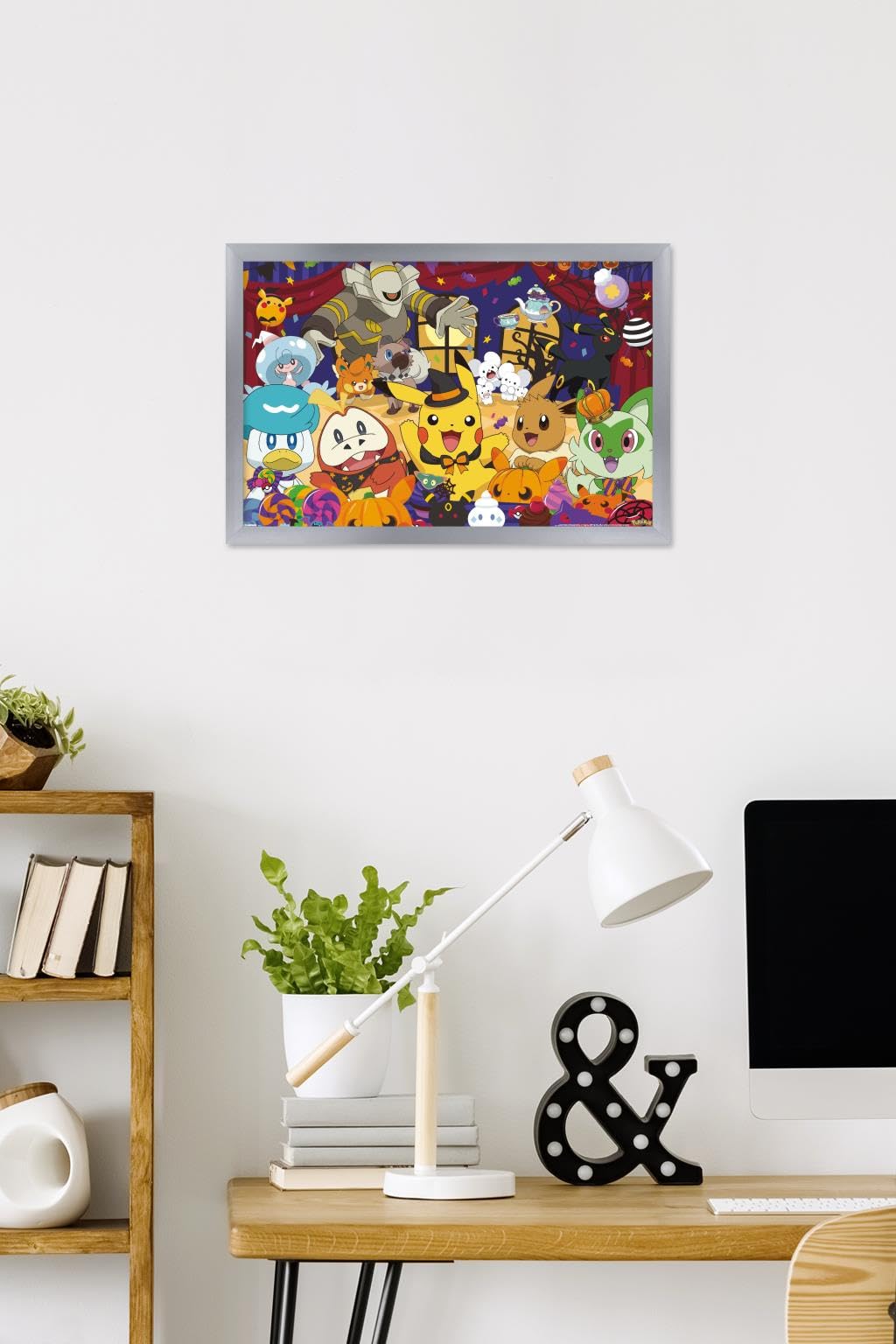 Pokémon: Halloween Party- Group Wall Poster, 22.4L" x 14.7W", Silver Framed Version