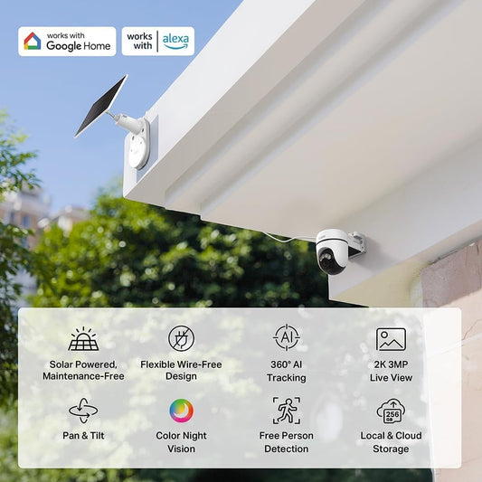 Tapo Solar-Powered Pan/Tilt Outdoor Security Camera Kit, Wireless, 2K 3MP, 360° AI Tracking, No Monthly Fee, Person Detection, Color Night Vision, SD/Cloud Storage 512GB, Works w/Alexa & Google Home 🍁 All In One Marketplace Canada