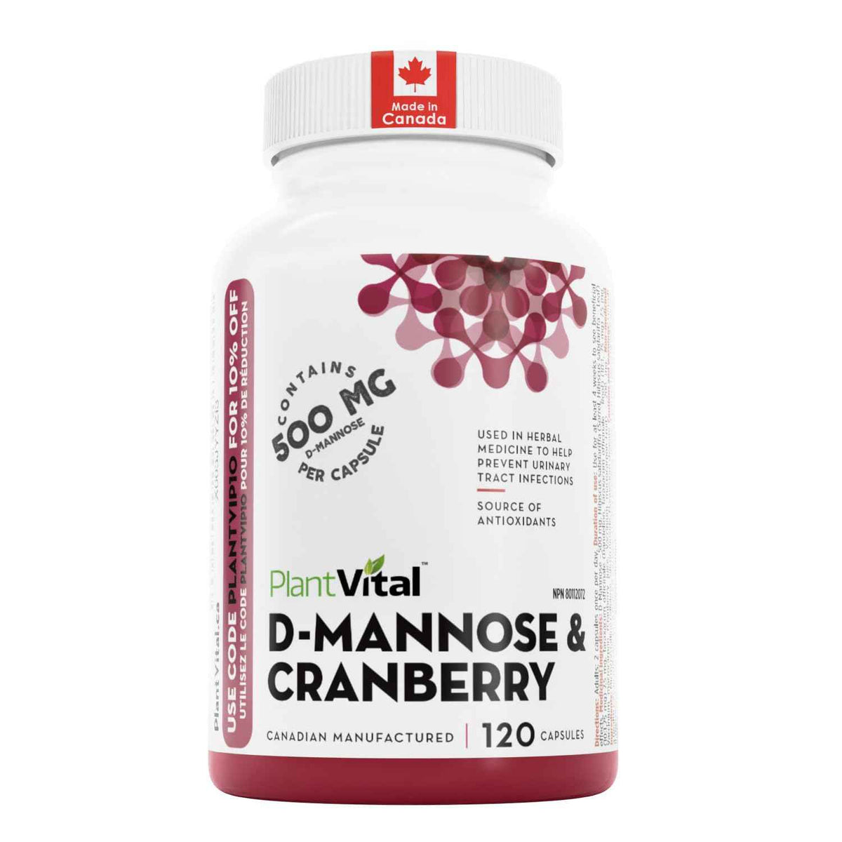 PlantVital D-Mannose Capsules - Made in Canada - 1000mg Daily Dose (2 Capsules) - Cranberry Pills for UTI Support & Bladder Health – DMannose and Cranberry Supplement - 120 Count, 2-Month Supply 🍁 All In One Marketplace Canada