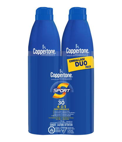 Coppertone Sport Sunscreen Spray SPF 30 Duo Pack, 4-in-1 Performance, Sweat and Water Resistant Spray Sunscreen Broad Spectrum SPF 30 UVA/UVB Protection, Oxybenzone Free, 2x 215mL 🍁 All In One Marketplace Canada