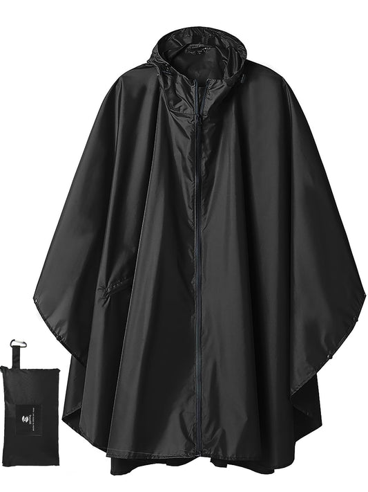 SaphiRose Hooded Rain Ponchos Outdoor Waterproof Raincoat Jacket for Adults with Zipper (Black) 🍁 All In One Marketplace Canada