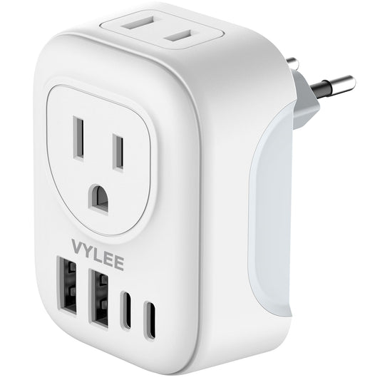 VYLEE Travel Plug Adapter, International Plug Adapter with 4 AC Outlets 2 USB Ports (2 USB C Port), Type C Power Adaptor Charger for the US to Most of Europe Iceland Spain Italy France Germany 🍁 All In One Marketplace Canada