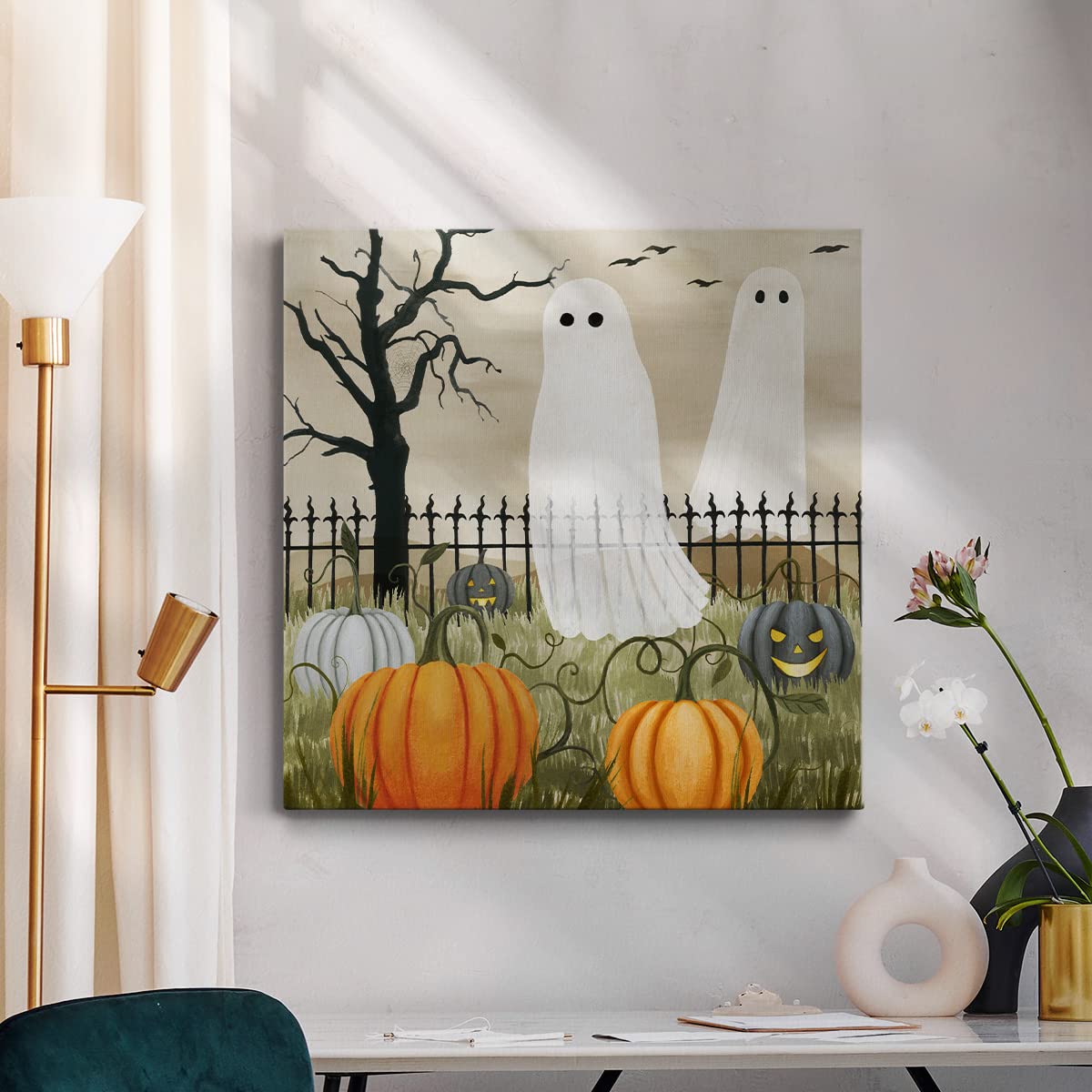Renditions Gallery Modern Canvas Wall Art Pictures for Office Decorations Halloween Hunted Pumpkin Patch Premium Wall Hanging Wooden Artwork for Livingroom Kitchen Paintings - 24"X24" LT508