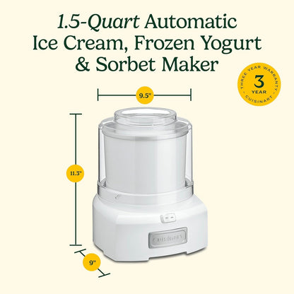 Cuisinart Ice Cream Maker Machine, 1.5 Quart Sorbet, Frozen Yogurt Maker, Double Insulated, White (ICE-21C) 🍁 All In One Marketplace Canada