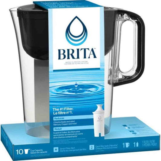 Brita 10 Cup Filter Pitcher with Smart Light Indicator, Reduces Chlorine taste and odour from Tap Water, Filters 151 Litres, Huron, Black 🍁 All In One Marketplace Canada