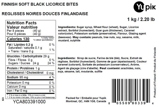 Yupik Finnish Soft Black Licorice Bites, 1 kg, Soft & Chewy Candy, Original Sweet Licorice Flavor, Fun Treat, Delicious Snack, Halloween Treats, Ideal for Gifting & Holidays