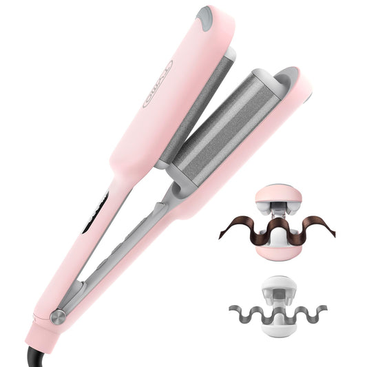 TYMO ROVY Hair Waver Curling Iron, 3-Barrel Ionic Hair Curler with 9 Heat Settings, Beach Waves Crimper for Women, Travel-Friendly, Anti-Scald, Fast Heating, Easy to Use, Pink, 1.25 inch 🍁 All In One Marketplace Canada