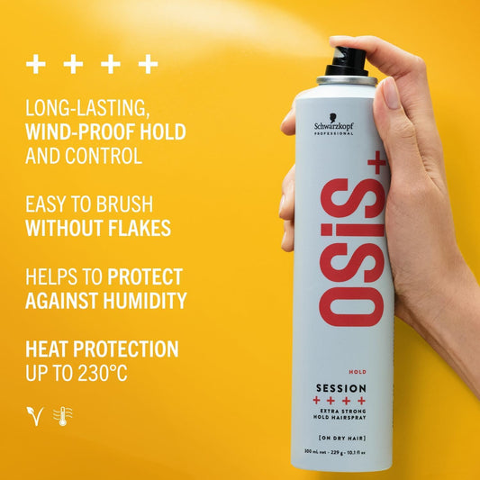 Schwarzkopf OSiS+ Session Extra Strong Hold Hairspray | Long Lasting Hold, Windproof Hold | Easy To Brush Without Flaking | Heat Protection up to 250°C/450°F | For All Hair Types, 300mL 🍁 All In One Marketplace Canada