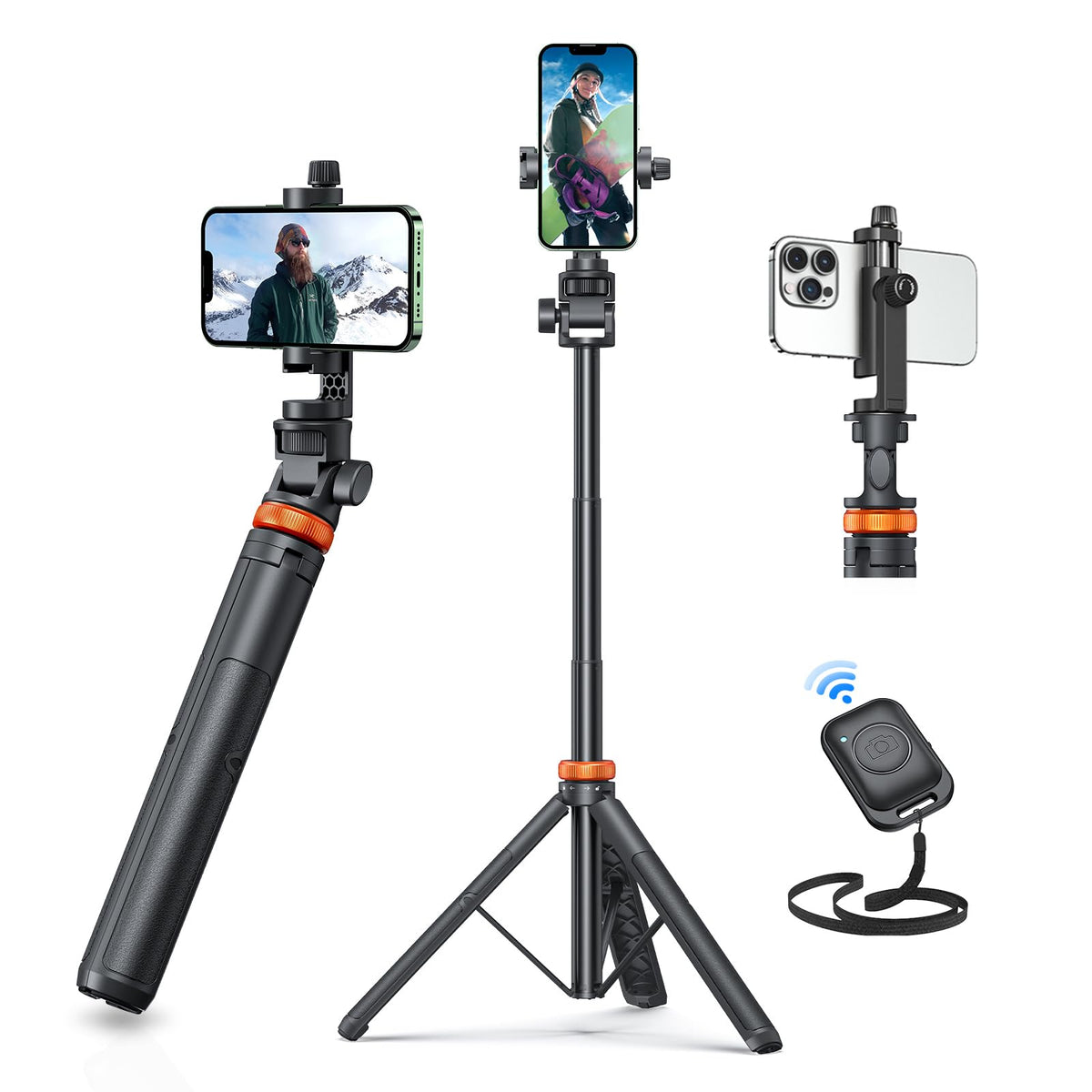 EUCOS 62" Phone Tripod, Tripod for iPhone & Selfie Stick with Remote, Extendable Cell Phone Stand & Travel Tripod, Solidest Tripod for Phone Compatible with iPhone/Android 🍁 All In One Marketplace Canada