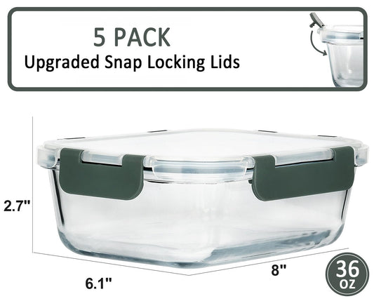 M MCIRCO [5-Packs, 36 Oz.] Glass Meal Prep Containers with Lifetime Lasting Snap Locking Lids Glass Food Containers,Airtight Lunch Container,Microwave, Oven, Freezer and Dishwasher (4.5 Cup) 🍁 All In One Marketplace Canada