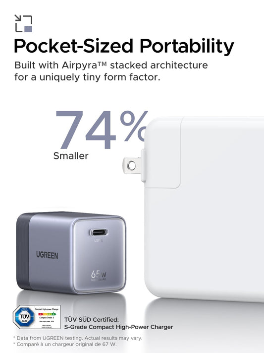 UGREEN Nexode Air 65W USB C Charger with USB C Cable, Ultra-Compact Pocket-Sized, Foldable PD Fast Charging Block, GaN Type C Wall Charger Compatible with MacBook, iPhone 17, Galaxy S26, Pixel, Grey 🍁 All In One Marketplace Canada