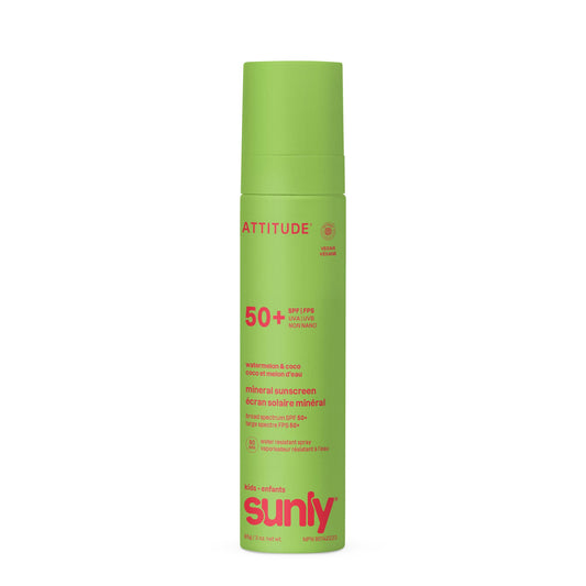 ATTITUDE Kids Mineral Sunscreen Lightweight Lotion SPF 50, Broad Spectrum Zinc Oxide, EWG Verified, Non-Nano, Water-Resistant 80 Minutes, Non-Greasy for Face & Body, Vegan, Watermelon & Coco Scent, 80 grams 🍁 All In One Marketplace Canada