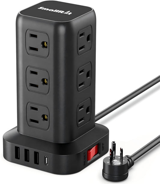 Tower Power Bar with USB, SMALLRT 6.5FT Flat Plug Extension Cord Indoor with Multiple Outlets, Desktop Power Strip with 12 Outlet Extender 4 USB for Home Office Dorm Essentials, Black 🍁 All In One Marketplace Canada
