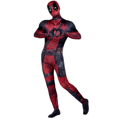 MARVEL Deadpool Official Adult Deluxe Zentai Halloween Costume - Stretch Spandex with Wrist Slits (L)